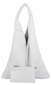 Olasz bőr Shopper Bag táska kis kozmetikai táskával 5820S fehér