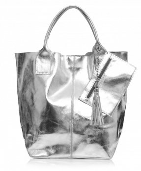 Bőr táska shopper bag Genuine Leather ezüst 555