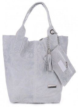 Bőr táska shopper bag Vittoria Gotti világosszürke V10