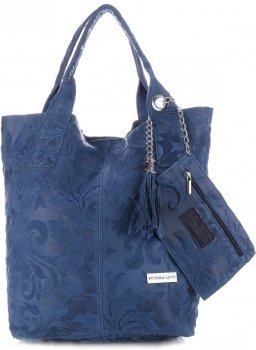 Bőr táska shopper bag Vittoria Gotti kék V10