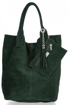 Bőr táska shopper bag Genuine Leather palackzöld 801