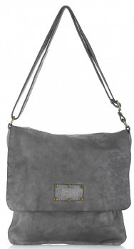 Bőr táska levéltáska Genuine Leather szürke L5127