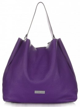 Włoska Torba Skórzana ShopperBag Vittoria Gotti Śliwka