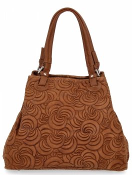 Włoska Torebka Skórzana Shopper Bag w Modne Wzory 5566-S Ruda
