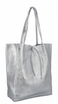 Modna Torebka Skórzana Shopper Bag z Kosmetyczką 168 Srebrna