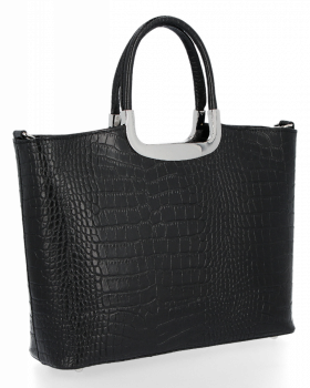 Elegancki Kuferek Skórzany w motyw aligatora Vittoria Gotti Made in Italy Czarny