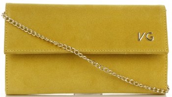 Firmowe Kopertówki Skórzane Vittoria Gotti Eleganckie Listonoszki na łańcuszku Made in Italy Żółta