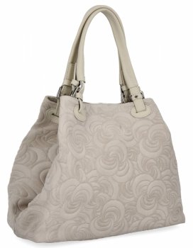 Włoska Torebka Skórzana Shopper Bag w Modne Wzory 5566-S Beżowa