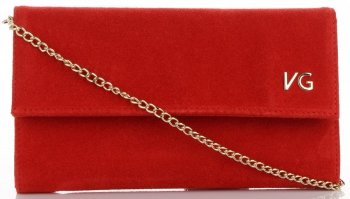 Firmowe Kopertówki Skórzane Vittoria Gotti Eleganckie Listonoszki na łańcuszku Made in Italy Czerwona