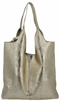 Włoska Torebka Skórzana Shopper Bag z Kosmetyczką 165 Złota