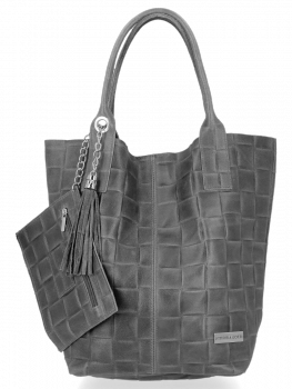 Modne Torebki Skórzane Shopper Bag XL z Etui firmy Vittoria Gotti Szara