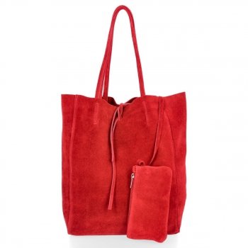 Modna Torba Skórzana ShopperBag z Etui Bordowa