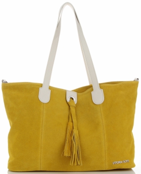 Torebka Skórzana marki Vittoria Gotti Modny Shopper Made in Italy Żółta