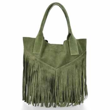 Firmowy Włoski Shopper w stylu Boho Vittoria Gotti Zielona
