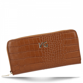 Vittoria Gotti Eleganckie Firmowe Skórzane Portfele Damskie w motyw aligatora Rudy