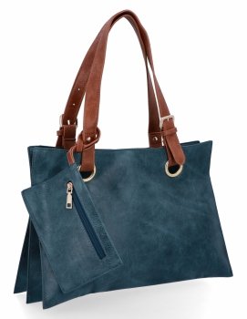 Trzykomorowa Torebka Damska Shopper Bag z Etui firmy Herisson H8803 Morska