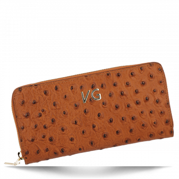 Firmowy Skórzany Portfel Damski w motyw strusia Vittoria Gotti Made in Italy Rudy