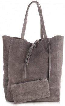 Modna Torba Skórzana ShopperBag z Etui Szara