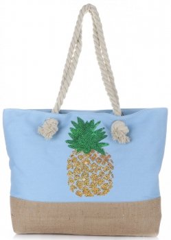Modna Plażowa Torba Damska Ananas Błękitna