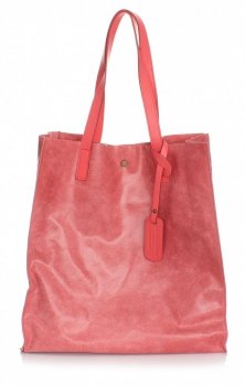 Torba Skórzana Shopper Bag z Kosmetyczką Malina