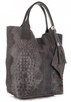 Torebki Skórzane VITTORIA GOTTI Made in Italy Shopper bag Aligator Szara