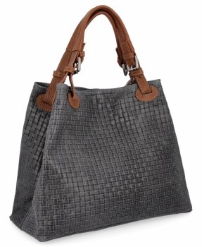 Modna Torebka Skórzana Shopper Bag 2269-J Szara