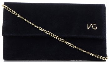 Firmowe Kopertówki Skórzane Vittoria Gotti Eleganckie Listonoszki na łańcuszku Made in Italy Granatowa