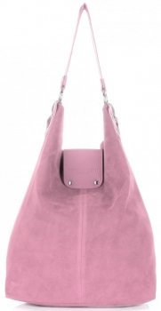 Duża Torba Skórzana Shopper XXL Vittoria Gotti Made in Italy zamsz naturalny wysokiej jakości Pudrowy Róż