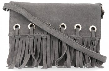 Vittoria Gotti Made in Italy Rewelacyjna Listonoszka Skórzana w stylu Boho Szara