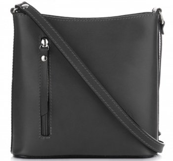Klasyczna Torebka Listonoszka Skórzana Genuine Leather Pelle Grafitowa