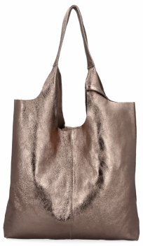 Włoska Torebka Skórzana Shopper Bag z Kosmetyczką 165 Stare Złoto