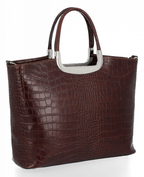 Elegancki Kuferek Skórzany w motyw aligatora Vittoria Gotti Made in Italy Brązowy
