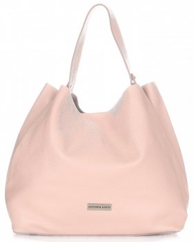 Włoska Torba Skórzana ShopperBag Vittoria Gotti Pudrowy Róż