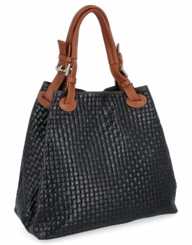Modna Torebka Skórzana Shopper Bag 2269-J Czarna/Ruda