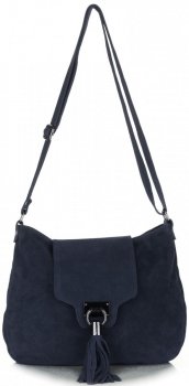 Torebki Listonoszki Skórzane Genuine Leather Granatowa