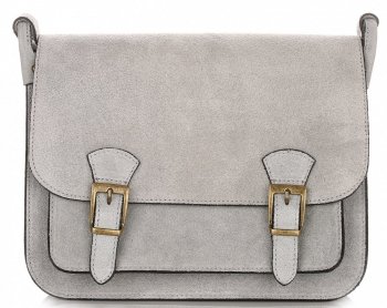 Torebki Listonoszki Skórzane Genuine Leather Jasno Szara