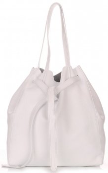Włoskie Torebki Skórzane ShopperBag z Kosmetyczką Biała