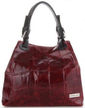 Vittoria Gotti Firmowa Torebka Skórzana Włoski Shopper w modny motyw Żółwia Bordowa