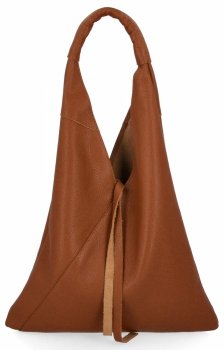 Włoska Torebka Skórzana Shopper Bag z Małą Kosmetyczką 5820S Ruda