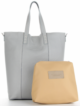Vittoria Gotti Firmowy Shopper Made in Italy z Kosmetyczką Jasno Szary