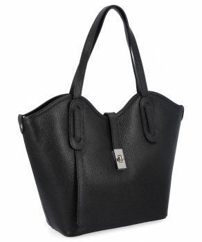 Włoska Torebka Skórzana Shopper Bag z Kosmetyczką 631 Czarna