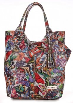 Skórzany Shopper Bag VITTORIA GOTTI Made in Italy w Motyle Multikolor - Ziemista