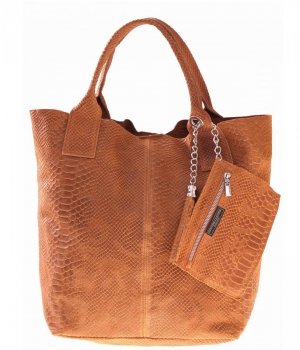Włoskie Torebki skórzane typu Shopper bag Ruda