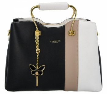 Modna Torebka Damska Kuferek 3 Komory firmy Herisson 27A152 Czarna/Biała
