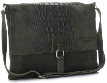 Torebka Skórzana Listonoszka firmy Vittoria Gotti Made in Italy z motywem Aligatora Butelkowa Zieleń