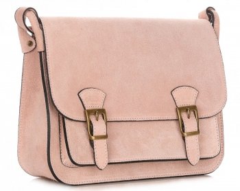 Torebki Listonoszki Skórzane Genuine Leather Pudrowy Róż