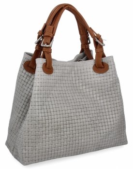 Modna Torebka Skórzana Shopper Bag 2269-J Jasno Szara