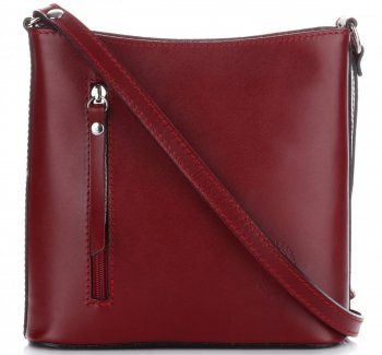 Klasyczna Torebka Listonoszka Skórzana Genuine Leather Pelle Bordowa