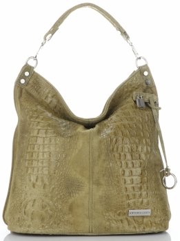 Firmowa Torba Skórzana Vittoria Gotti Made in Italy w rozmiarze XL motyw Aligatora Zielona