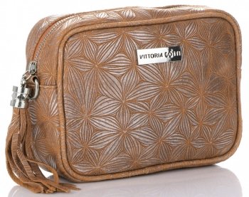 Vittoria Gotti Modna Włoska Torebka Skórzana Elegancka Listonoszka z tłoczeniami Ruda
